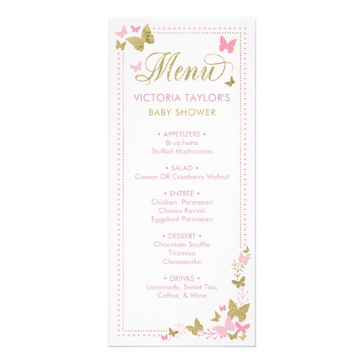 Baby shower Menu met Vlinders (Voorkant)