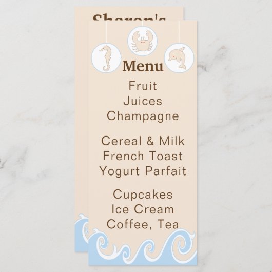 Baby shower Menu "Onder het Zee Mobile" (Voorkant / Achterkant)
