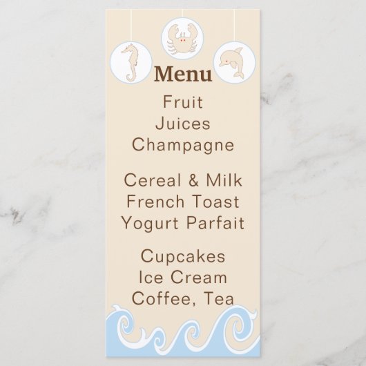 Baby shower Menu "Onder het Zee Mobile" (Voorkant)