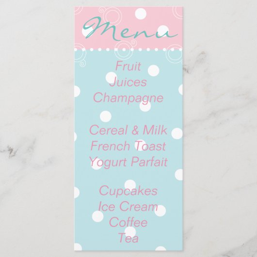 Baby shower Menu "Roze Blauw Baby" (Voorkant)