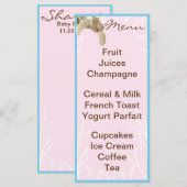 Baby shower Menu "Roze Schildpad" (Voorkant / Achterkant)