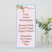 Baby shower Menu "Roze Schildpad" (Staand voorkant)