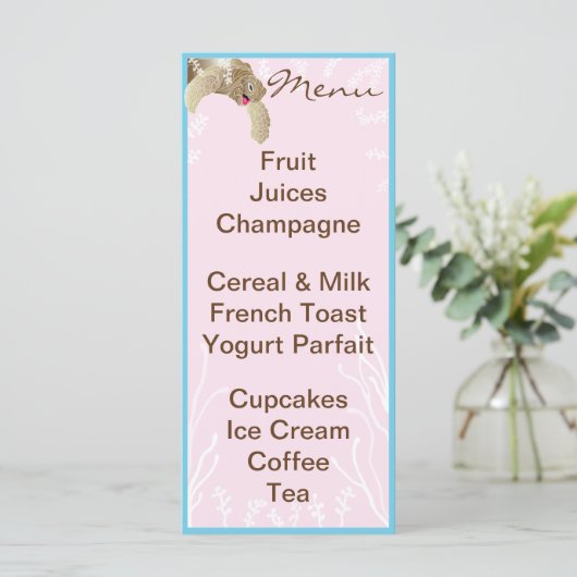 Baby shower Menu "Roze Schildpad" (Staand voorkant)