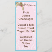 Baby shower Menu "Roze Schildpad" (Voorkant)