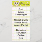 Baby shower Menu "Roze Uil" (Voorkant)