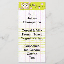 Baby shower Menu "Roze Uil"
