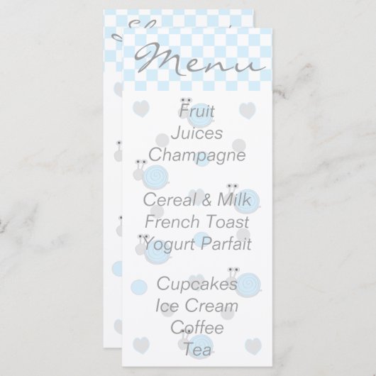 Baby shower Menu "Snips & Snails" (Voorkant / Achterkant)