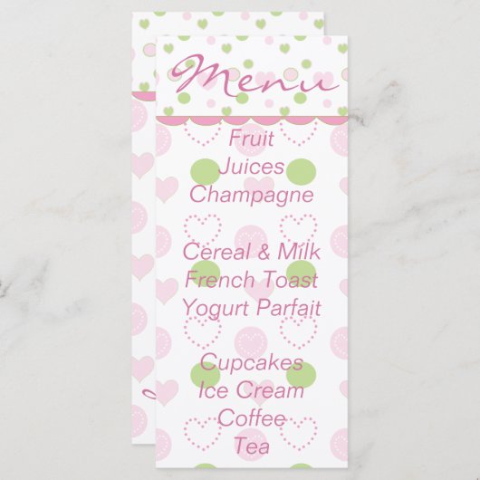 Baby shower menu "Sugar & Spice" (Voorkant / Achterkant)