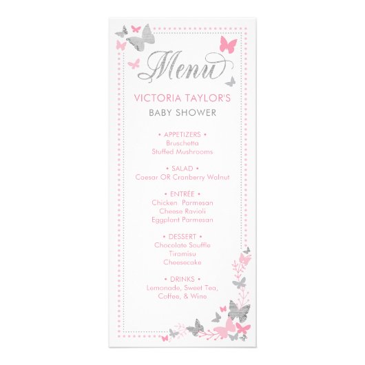 Baby shower Menu, Vlinders Reclamekaart (Voorkant)