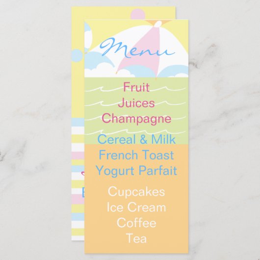 Baby shower-menubalk menu (Voorkant / Achterkant)