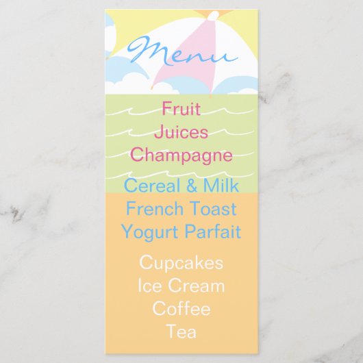 Baby shower-menubalk menu (Voorkant)
