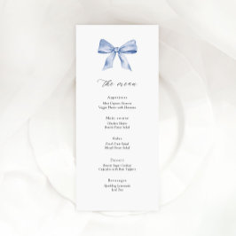 Baby shower menukaart met stoffige blauwe strik