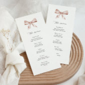 Baby shower menukaart met stoffige roze strik