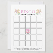 Baby shower Mermaid Pink White Stippen Bingo Game