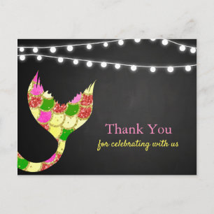 Baby shower Mermaid Tail Glitter Dank u wel Briefkaart
