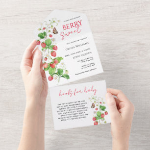 Baby Shower met Aardbei Thema All In One Uitnodiging