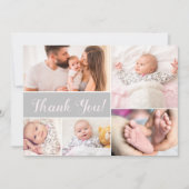 Baby shower met baby Fotocollage Roze Grijs Bedankkaart (Voorkant)