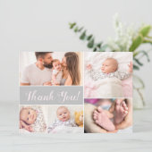 Baby shower met baby Fotocollage Roze Grijs Bedankkaart (Staand voorkant)