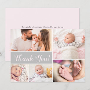 Baby shower met baby Fotocollage Roze Grijs Bedankkaart