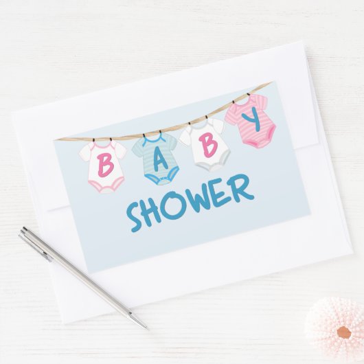 Baby shower met babykleding rechthoekige sticker (Envelop)