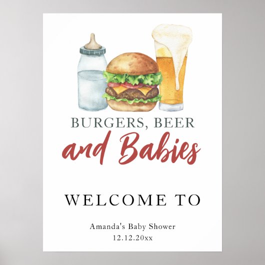 Baby shower met bier en hamburgers poster (Voorkant)
