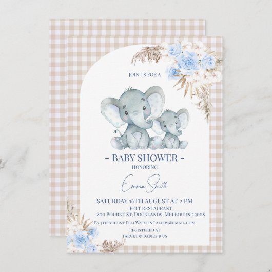 Baby shower met blauw flessenboog kaart (Voorkant / Achterkant)