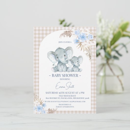 Baby shower met blauw flessenboog kaart (Staand voorkant)