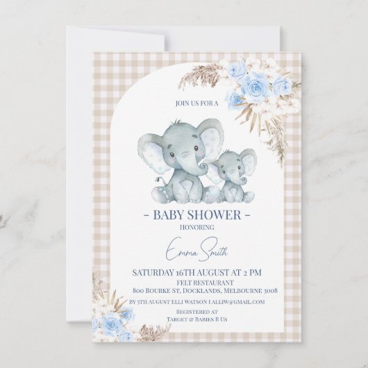 Baby shower met blauw flessenboog kaart (Voorkant)