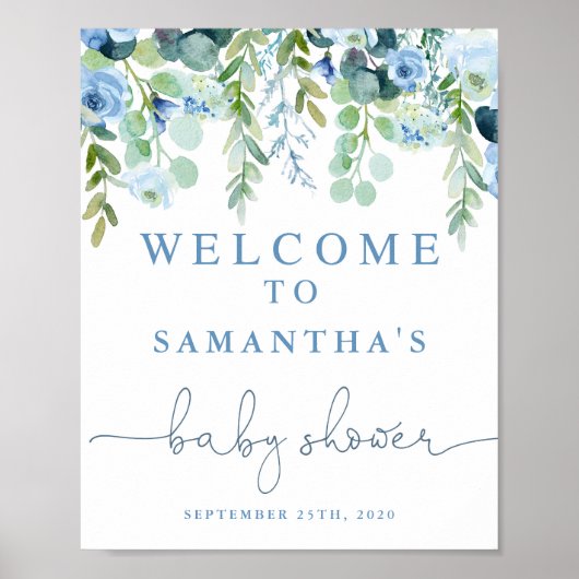 Baby shower met blauw florons poster (Voorkant)