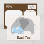 Baby shower met blauw geplakt Baby-olifant Briefkaart (Voorkant / Achterkant)