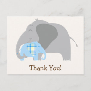 Baby shower met blauw geplakt Baby-olifant Briefkaart