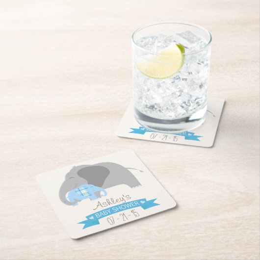 Baby shower met blauw geplakt Baby-olifant Kartonnen Onderzetters (Insitu)