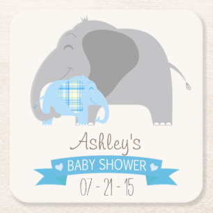 Baby shower met blauw geplakt Baby-olifant Kartonnen Onderzetters