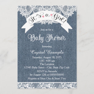 Baby Shower met Blauwe Denim en Kant Kaart
