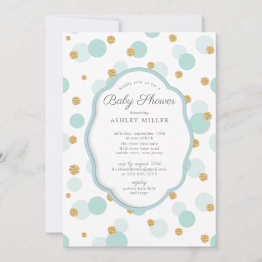 Baby shower met blauwe en goudpokken kaart (Voorkant)