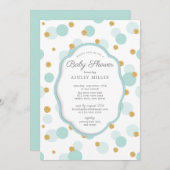 Baby shower met blauwe en goudpokken kaart (Voorkant / Achterkant)