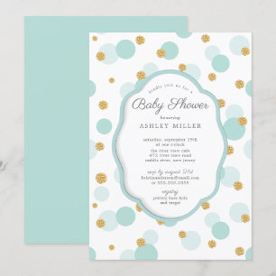 Baby shower met blauwe en goudpokken kaart