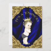 Baby shower met blauwe en goudprins kaart (Voorkant)