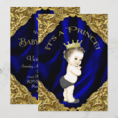 Baby shower met blauwe en goudprins kaart (Voorkant / Achterkant)