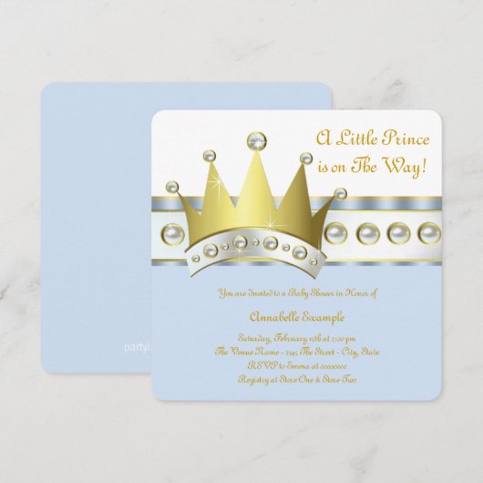 Baby shower met blauwe en goudprins kaart (Voorkant / Achterkant)