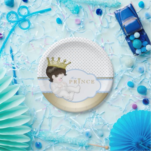 Baby shower met blauwe en goudprins papieren bordje (Feest)