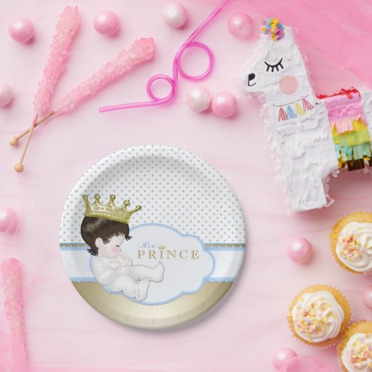 Baby shower met blauwe en goudprins papieren bordje (Feest)