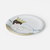 Baby shower met blauwe en goudprins papieren bordje (Gekanteld)