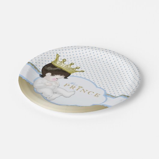 Baby shower met blauwe en goudprins papieren bordje (Gekanteld)