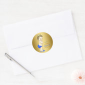 Baby shower met blauwe en goudprins ronde sticker (Envelop)