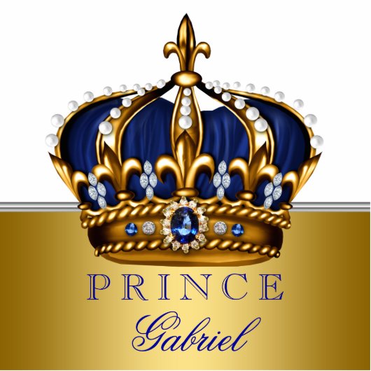 Baby shower met blauwe en goudprins staand fotobeeldje (Voorkant)