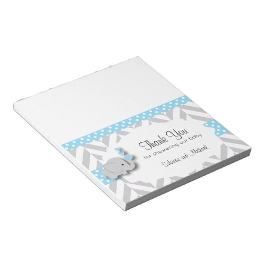 Baby shower met blauwe en grijze olifant | Snoep T Notitieblok (Schuin)