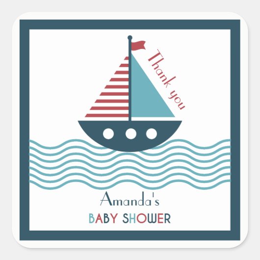 Baby shower met blauwe en rode reuzenboten (BIRTHD Vierkante Sticker (Voorkant)