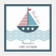 Baby shower met blauwe en rode reuzenboten (BIRTHD