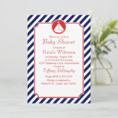 Baby shower met blauwe en rode zeilboot kaart (Staand voorkant)